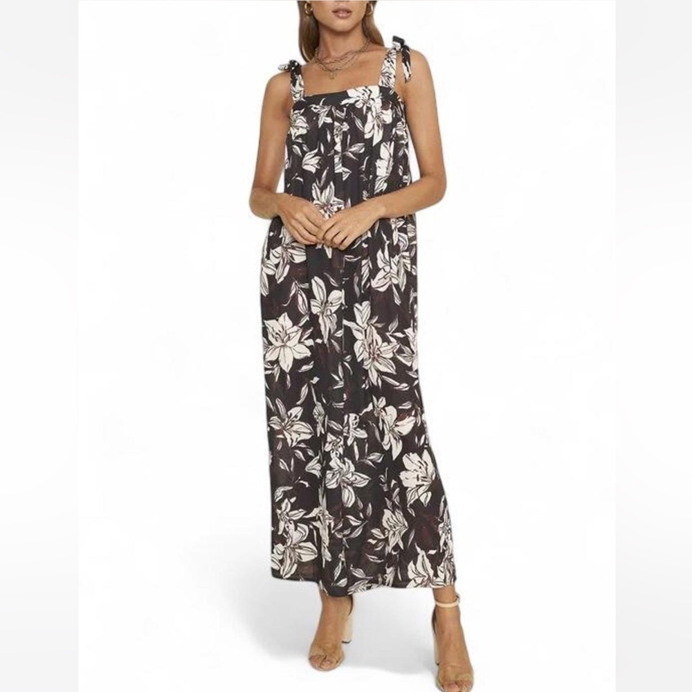 Vici Women’s‎ Small Comfy Vacation Floral Brown and White Jumpsuit